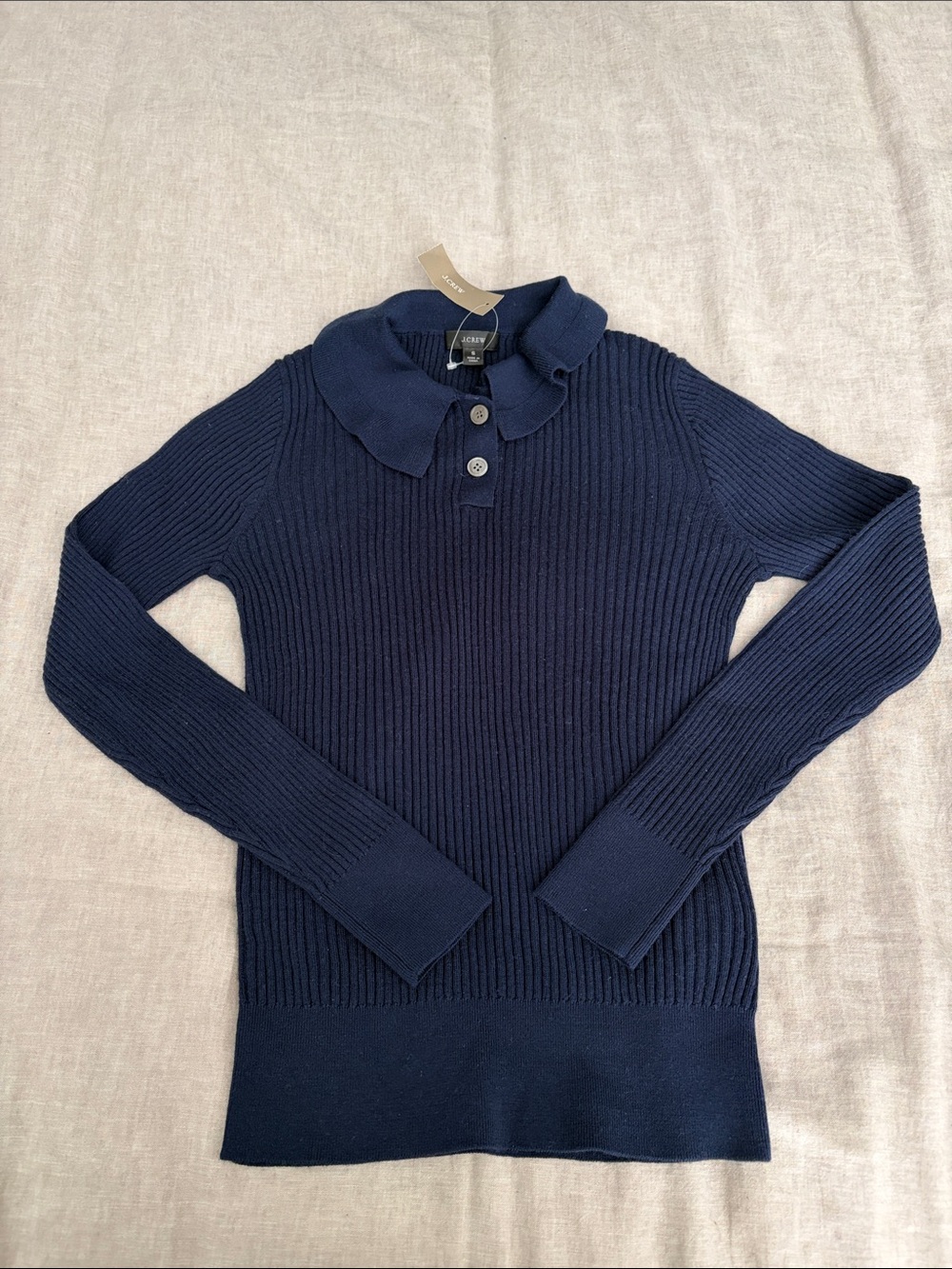 JCrew NWT Navy Ribbed Polo Collar Merino Wool Women’s Sweater